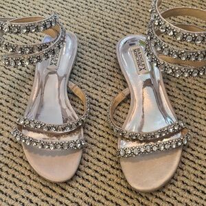Badgley Mischka Crystal Embellished Sandals - Silver and Cream